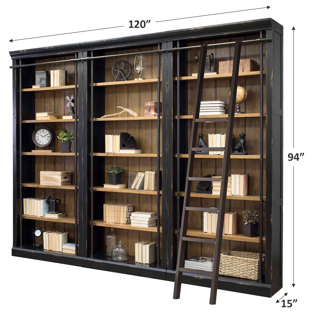 Wycliff Bay 3-Bookcase with Ladder in Aged Ebony and Warm Honey, , large