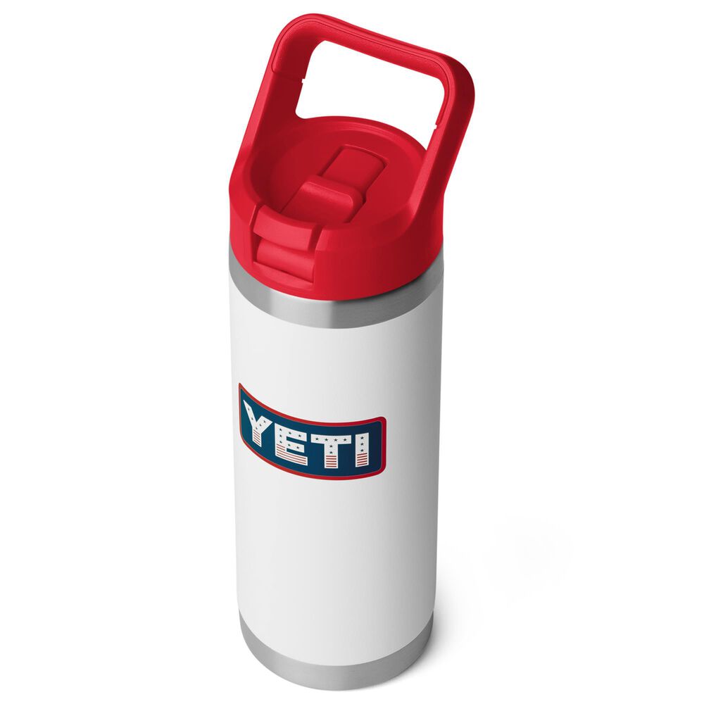 YETI Rambler 18 Oz Water Bottle with Straw Cap in White, Red and Badge, , large