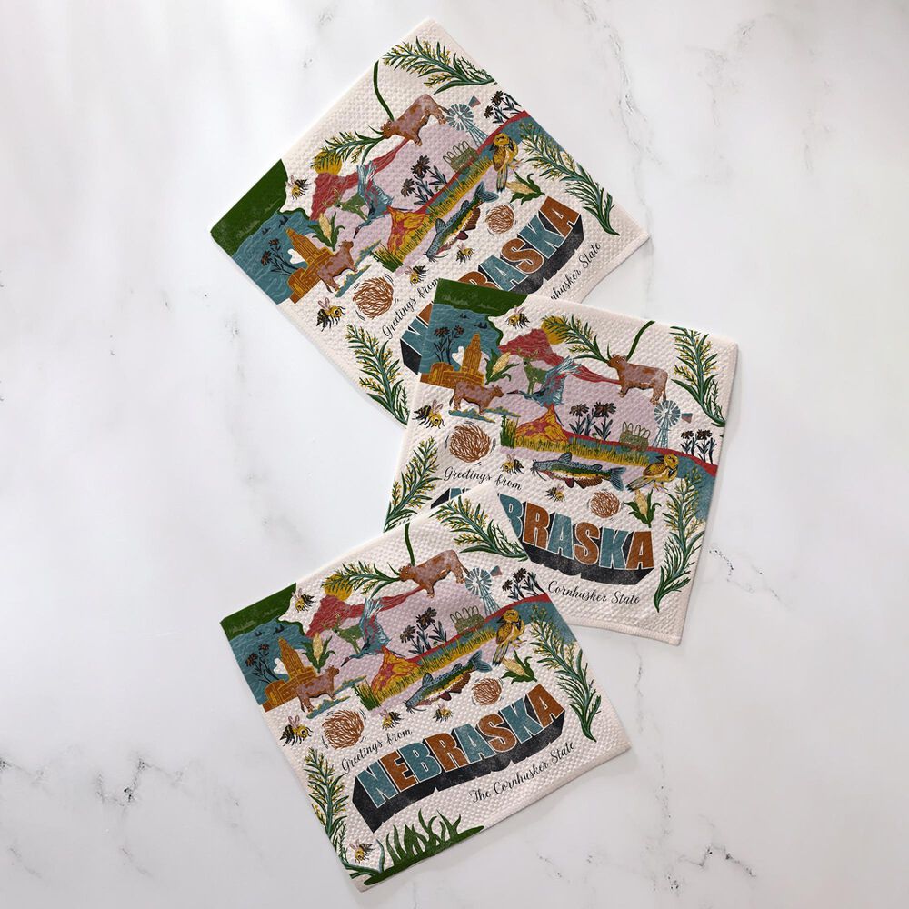 Geometry Greetings From Nebraska Dishcloth in Multicolor (Set of 3), , large