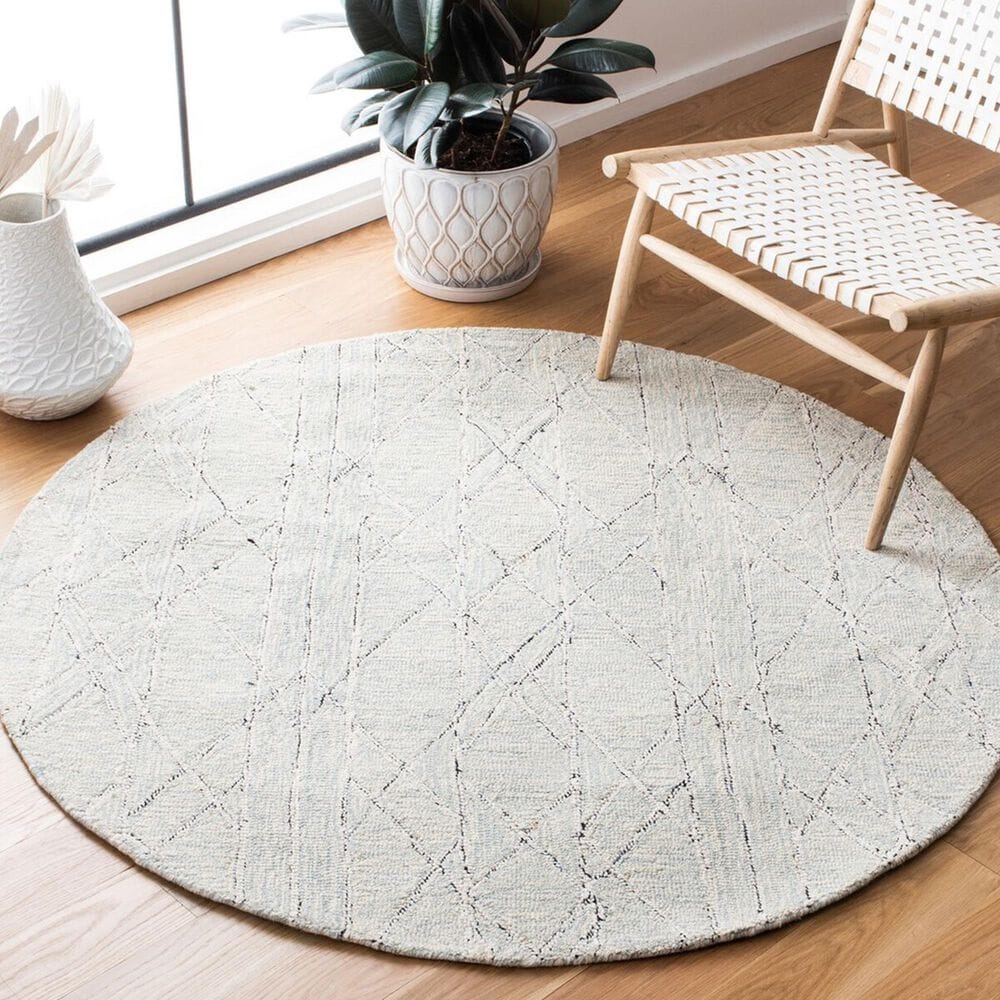 Safavieh Micro-Loop 5&#39; Round Ivory and Light Blue Area Rug, , large