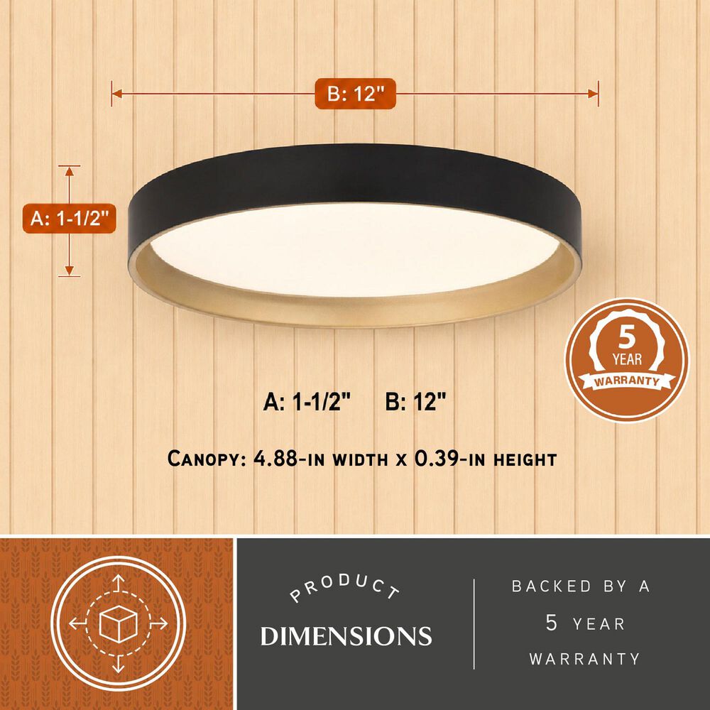 Vaxcel Darien 1-Light Flush Mount in Black and Gold, , large