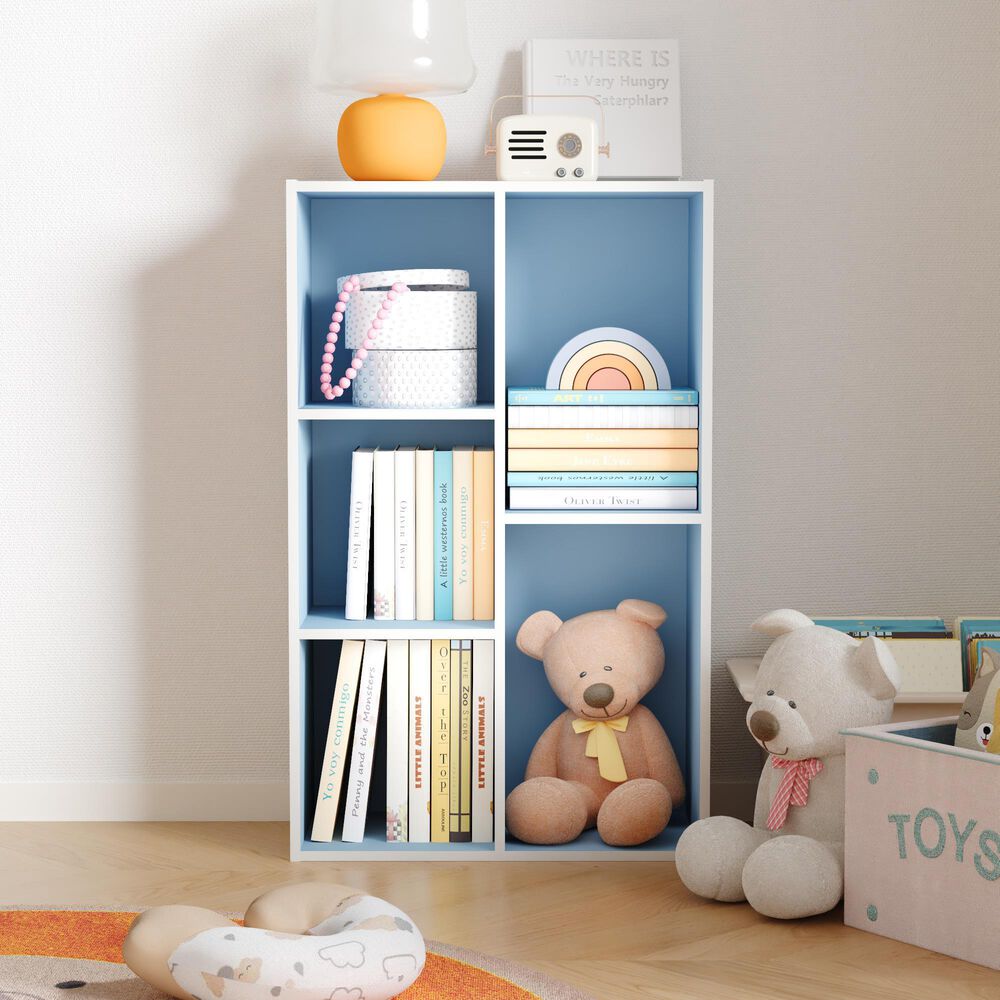 HOMLUX 5-Cube Reversible Storage Bookshelf in White and Light Blue, , large