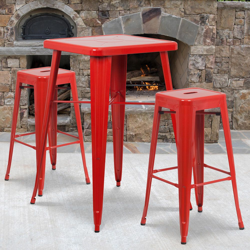 Flash Furniture 3Piece Metal Bar Table Set in Red NFM