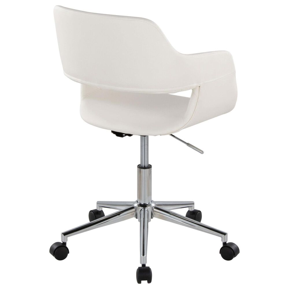 LumiSource Margarite Swivel Task Chair with White Faux Leather Cushion in Chrome, , large