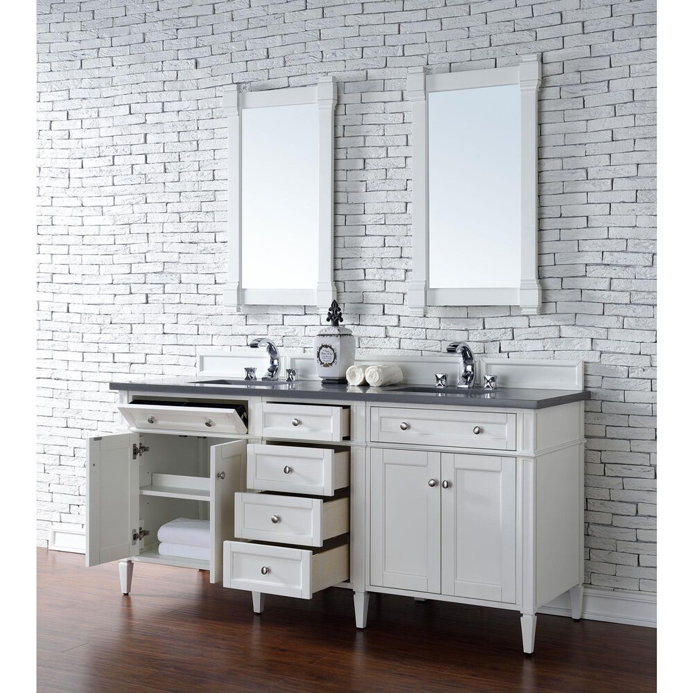 James Martin Vanities Brittany 72&quot; Double Bathroom Vanity in Bright White with 3 cm Charcoal Soapstone Quartz Top and Rectangle Sinks, , large