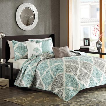 Hampton Park Claire 6-Piece Full/Queen Reversible Coverlet Set in Aqua, , large