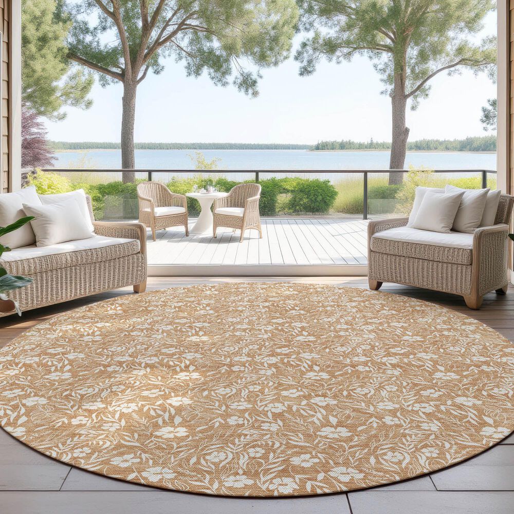 Dalyn Rug Company Soft Essentials Floral Copper 8' Round Indoor/Outdoor Area Rug, , large