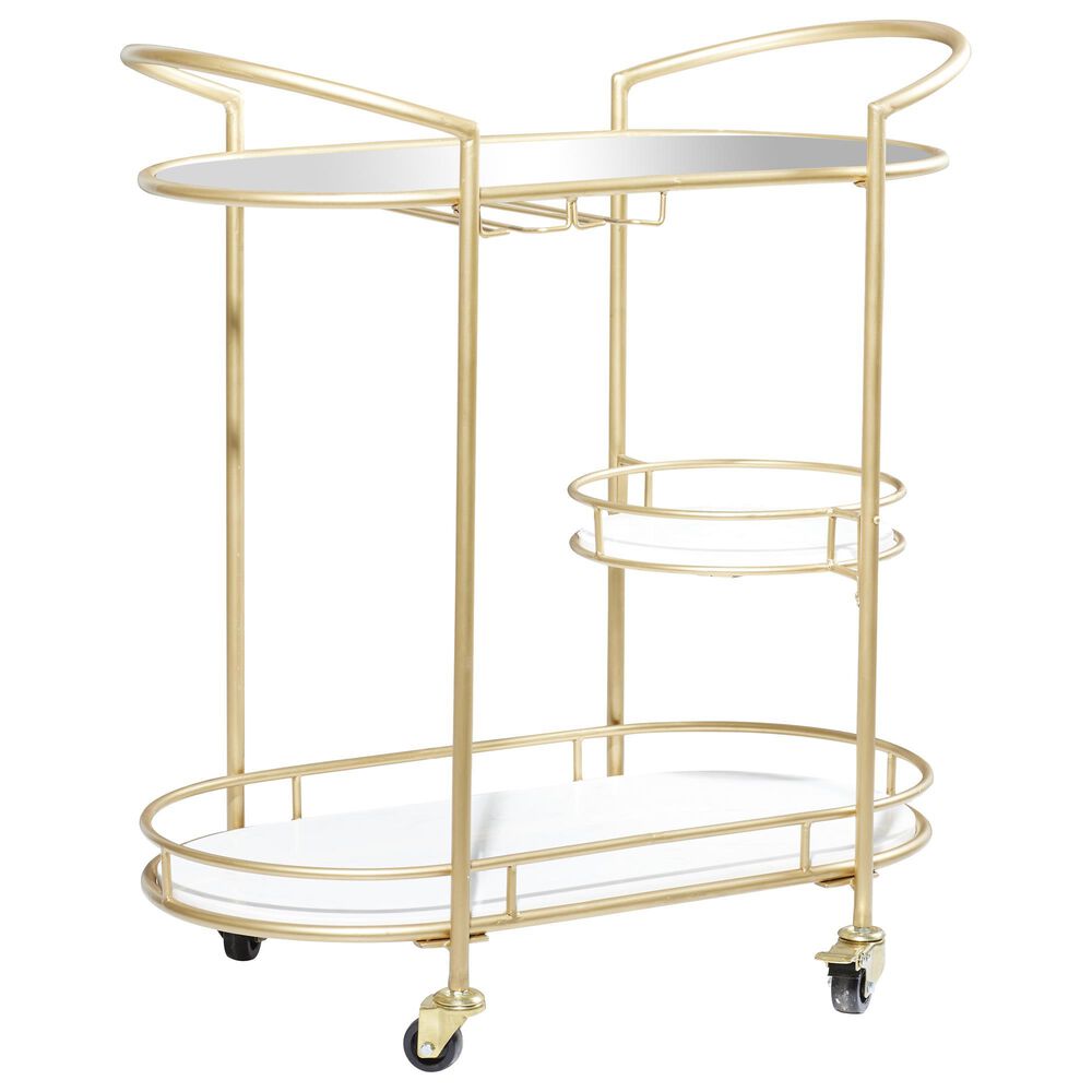 Maple and Jade Contemporary Metal Bar Cart in Gold, , large