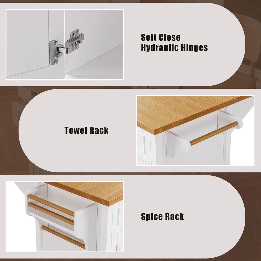 HOMLUX 52" Kitchen Island with Drop Leaf in White, , large