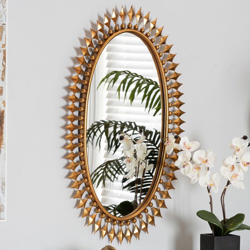 Baxton Studio Rogier Metal Accent Wall Mirror in Antique Gold Leaf, , large