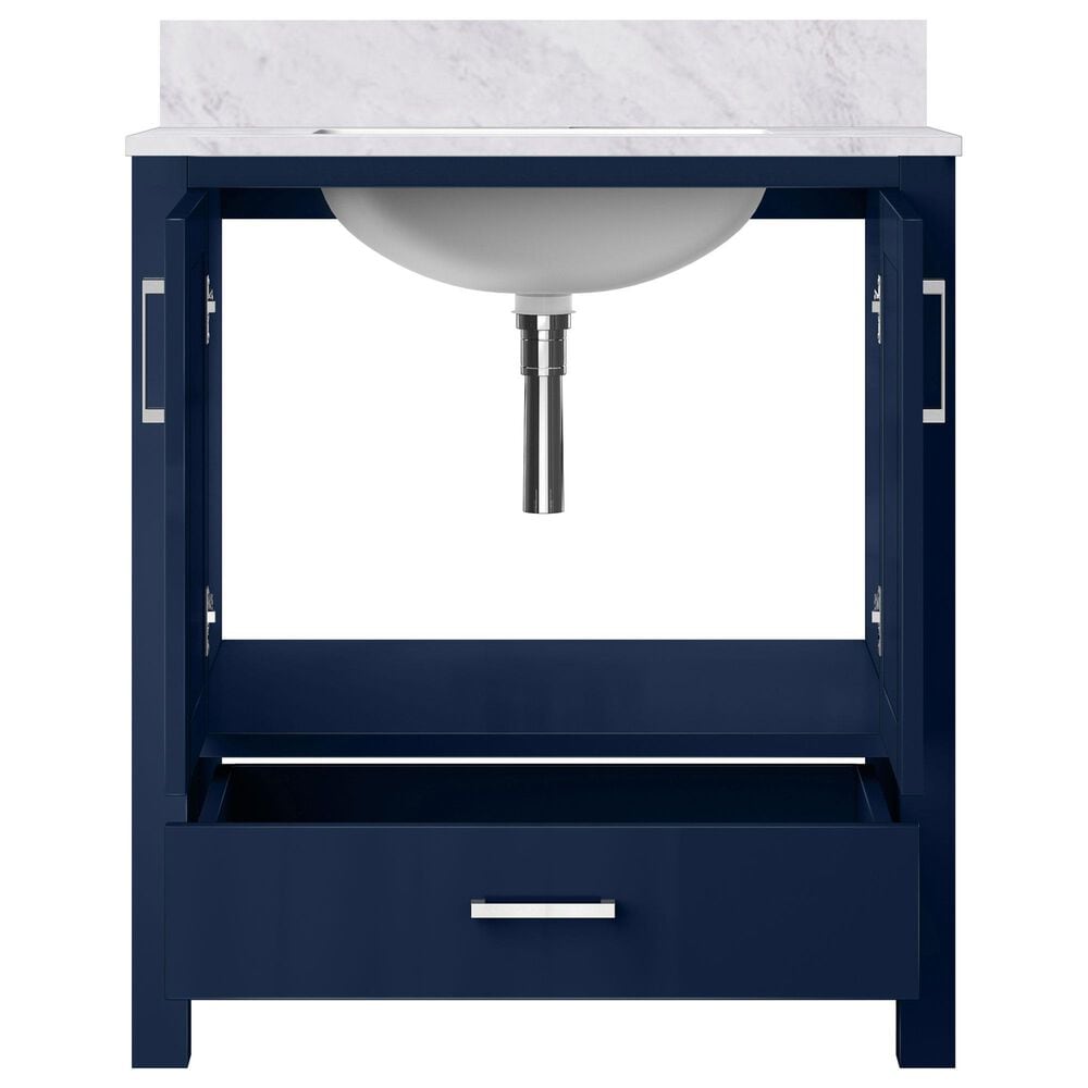 Lexora Home Jacques 30&quot; Single Bathroom Vanity in Navy Blue with 2 cm White Carrara Marble Top and Rectangular Sink, , large