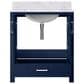Lexora Home Jacques 30" Single Bathroom Vanity in Navy Blue with 2 cm White Carrara Marble Top and Rectangular Sink, , large