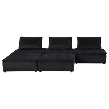 HOMLUX Anna D 5-Piece Stationary Sectional Sofa in Black Velvet, , large