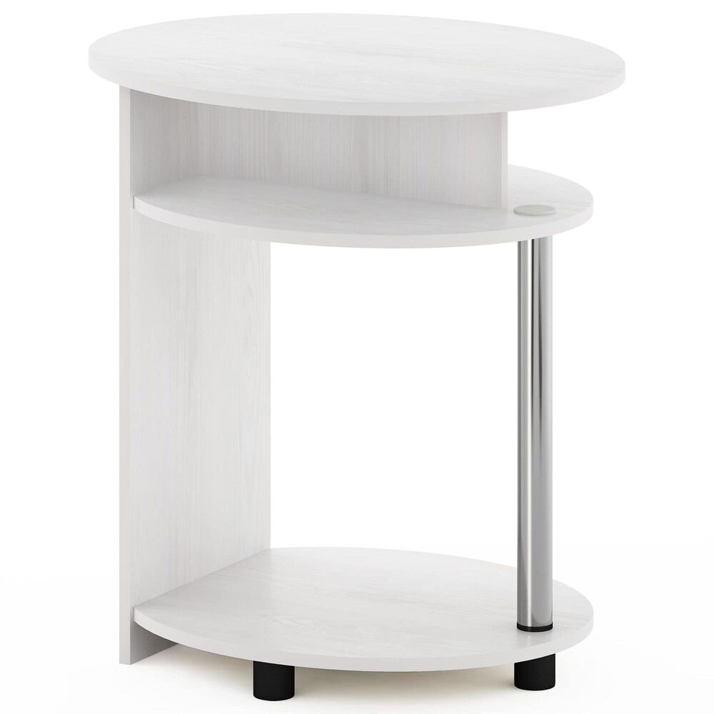 HOMLUX Oval End Table with Bookshelf in White Oak and Chrome, , large
