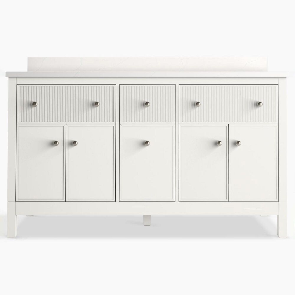 Kohler Malin 60" Double Bathroom Vanity in White with 3 cm White Quartz Top and Rectangular Sinks, , large