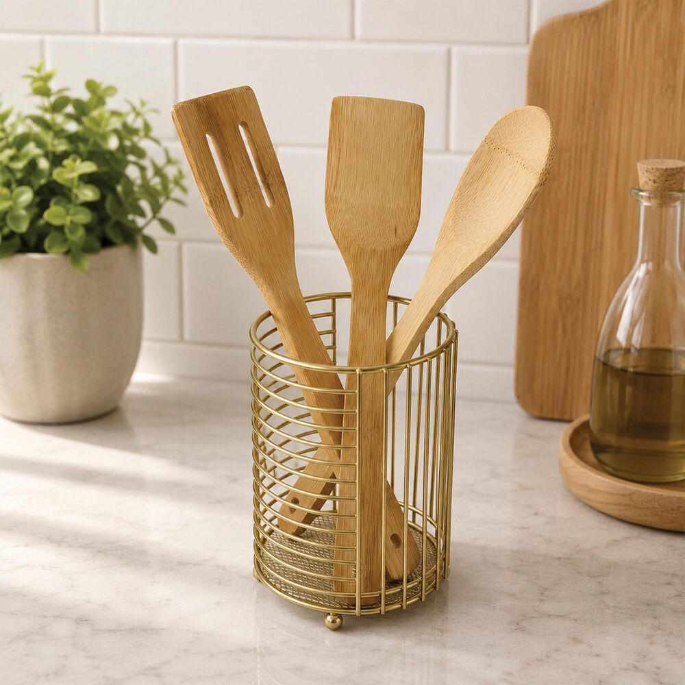 Home Basics Halo Cutlery Holder with Mesh Bottom in Gold Matte, , large