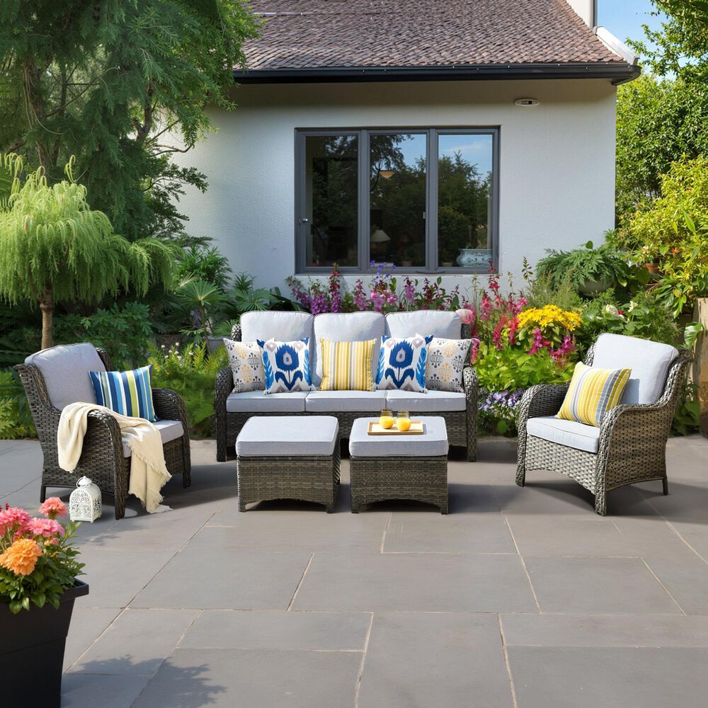 HOMLUX 5-Piece Patio Furniture Set with Chairs and Ottomans, High Back Outdoor Sofa Set, Grey Rattan in Gray, , large