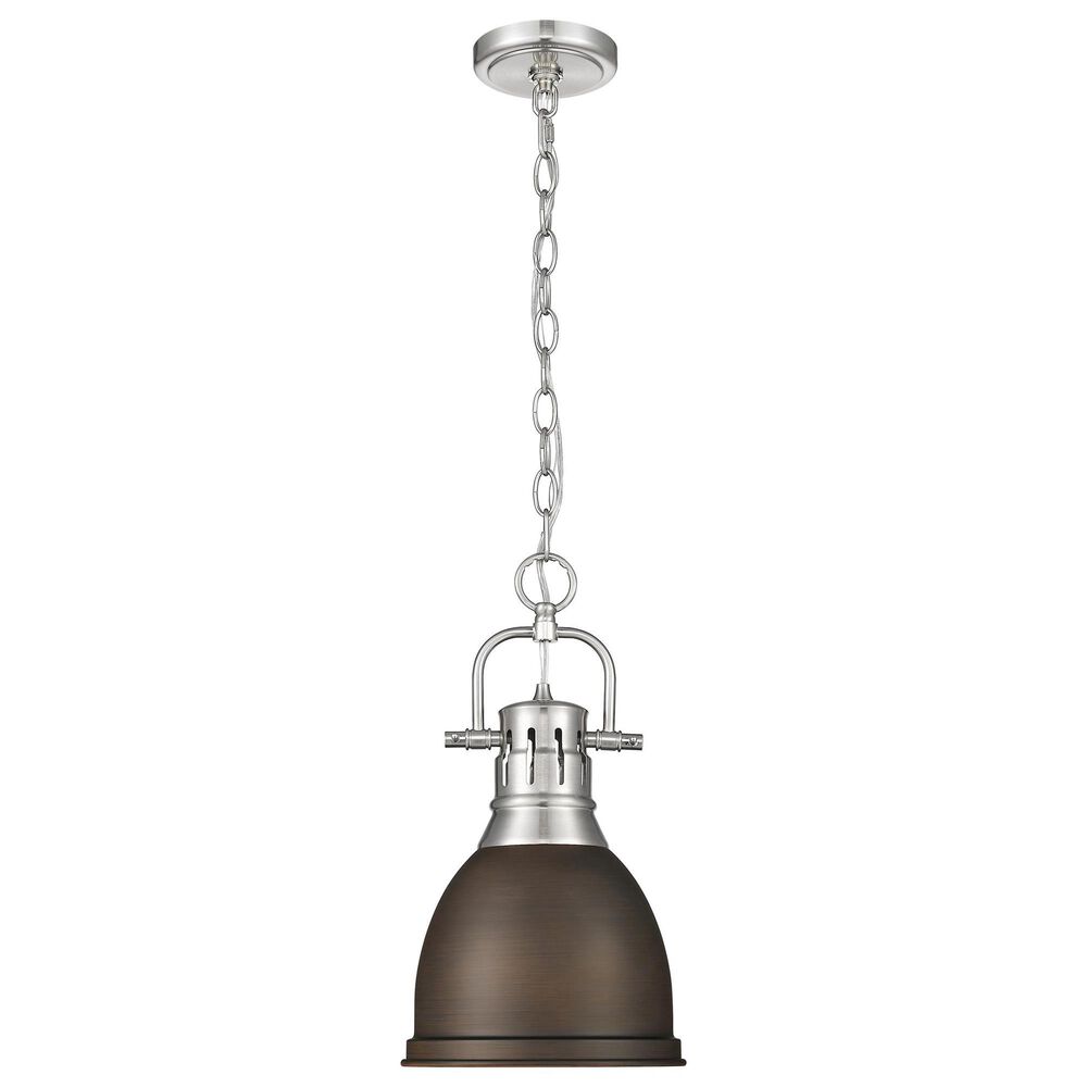 Golden Lighting Duncan 1-Light Small Pendant with Chain and Rubbed Bronze Shade in Pewter, , large