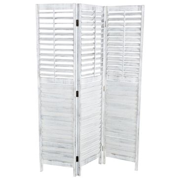 Maple and Jade 3-Panel Shutter Top Partition Room Divider Screen in Washed White and Gray, , large