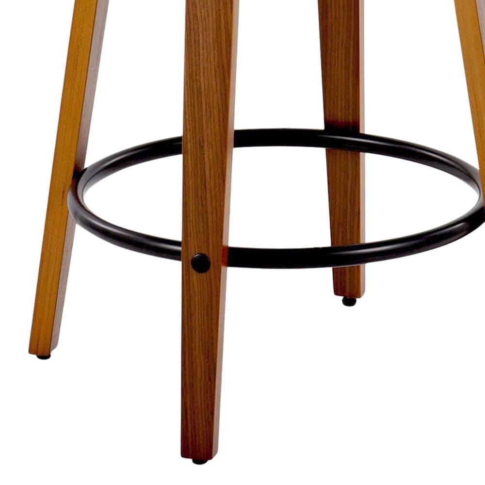 LumiSource Grotto Swivel Counter Stool with White Faux Leather Upholstery in Walnut Wood and Black (Set of 2), , large
