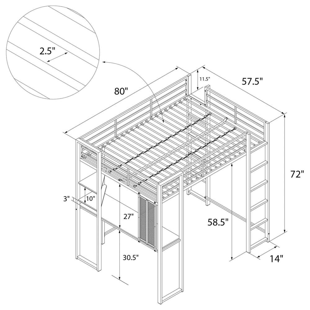 DHP Abode Full Metal Loft Bed with Desk in Silver, , large