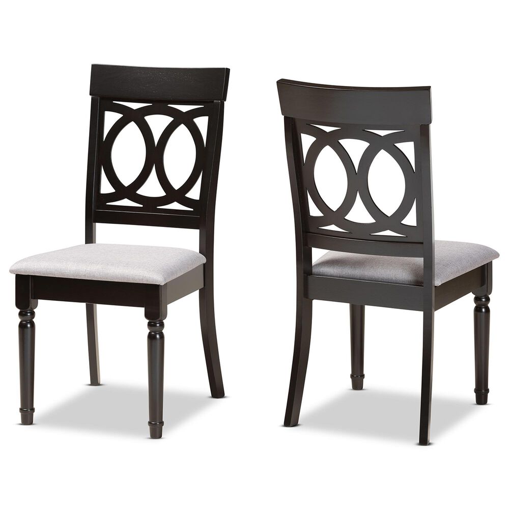 Baxton Studio Lucie Side Chair with Grey Cushion in Espresso Brown (Set of 2), , large
