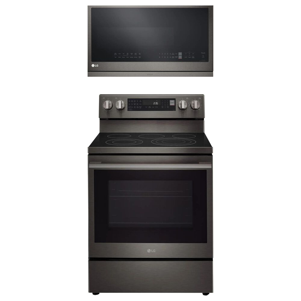 LG 2-Piece Kitchen Package with 6.3 Cu. Ft. Smart Freestanding Electric Range and 2.1 Cu. Ft. Smart Over-the-Range Microwave in Black Stainless Steel, , large
