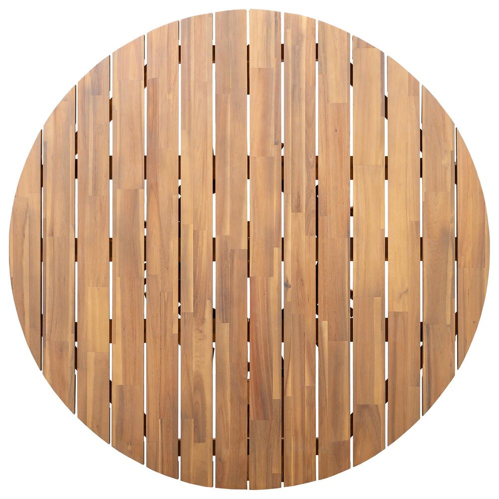 Hearth and Haven Outdoor Round Dining Table in Light Teak - Table Only, , large