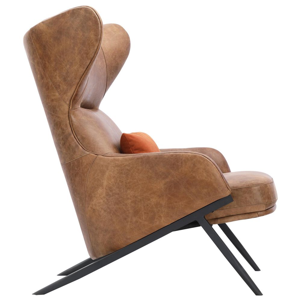 Moe&#39;s Home Collection Amos Leather Accent Chair with Orange Velvet Pillow in in Brown, , large