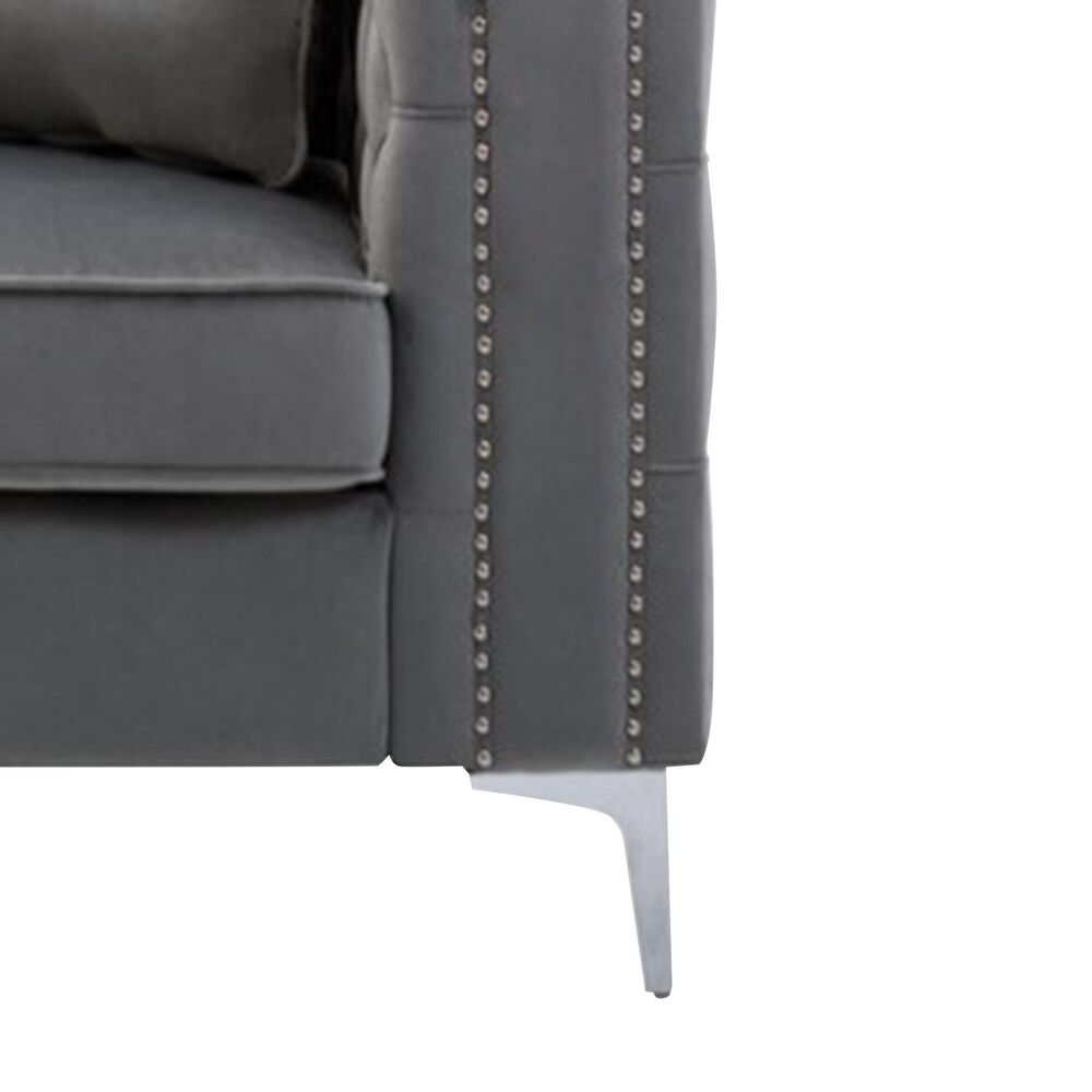 HOMLUX 63"W Transitional Velvet Loveseat with Button Tufting and Nailhead Trim in Grey, , large
