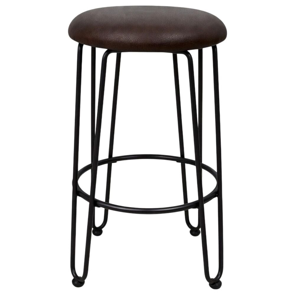 Armen Living Leo Counter Stool with Rustic Brown Upholstery in Matte Black, , large