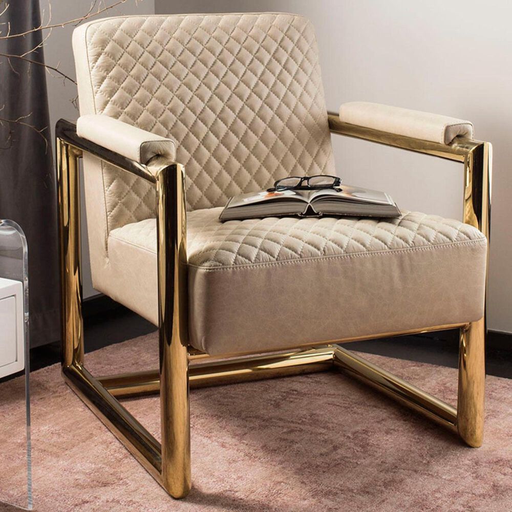 Safavieh Merlene Leather Arm Chair in Cream, , large