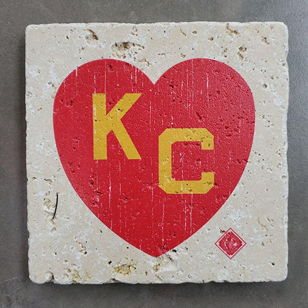 Coasterworx Llc Kansas City Monarchs Coaster with Red Heart and KC Letters in Red and Yellow, , large