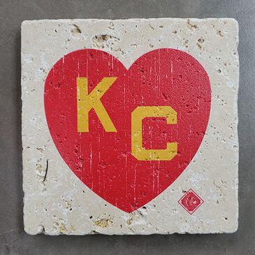 Coasterworx Llc Kansas City Monarchs Coaster with Red Heart and KC Letters in Red and Yellow, , large