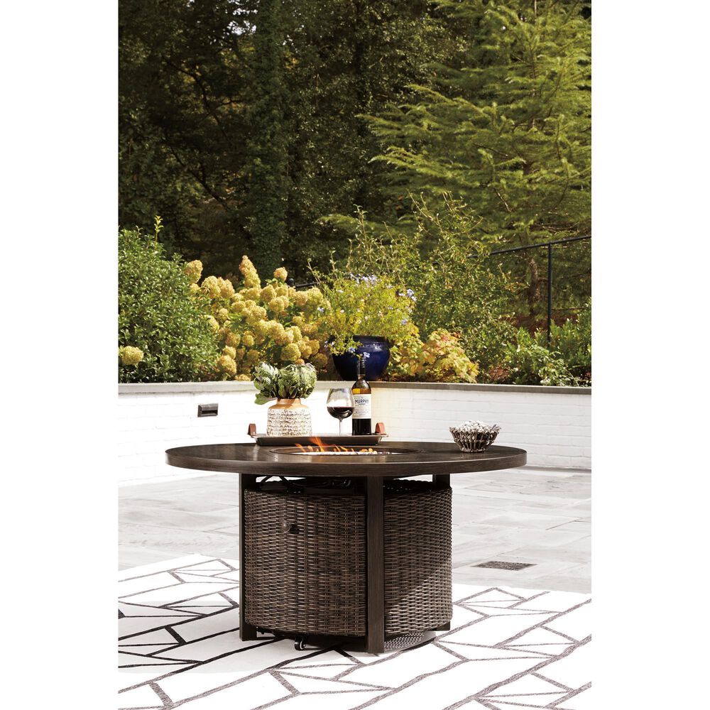 Ashley Paradise Trail Round Fire Pit Table in Medium Brown, , large
