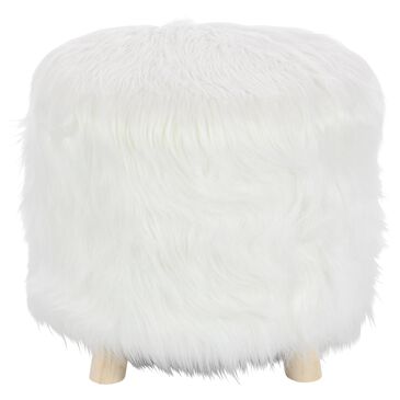 Maple and Jade Faux Fur Stool Ottoman in White, , large