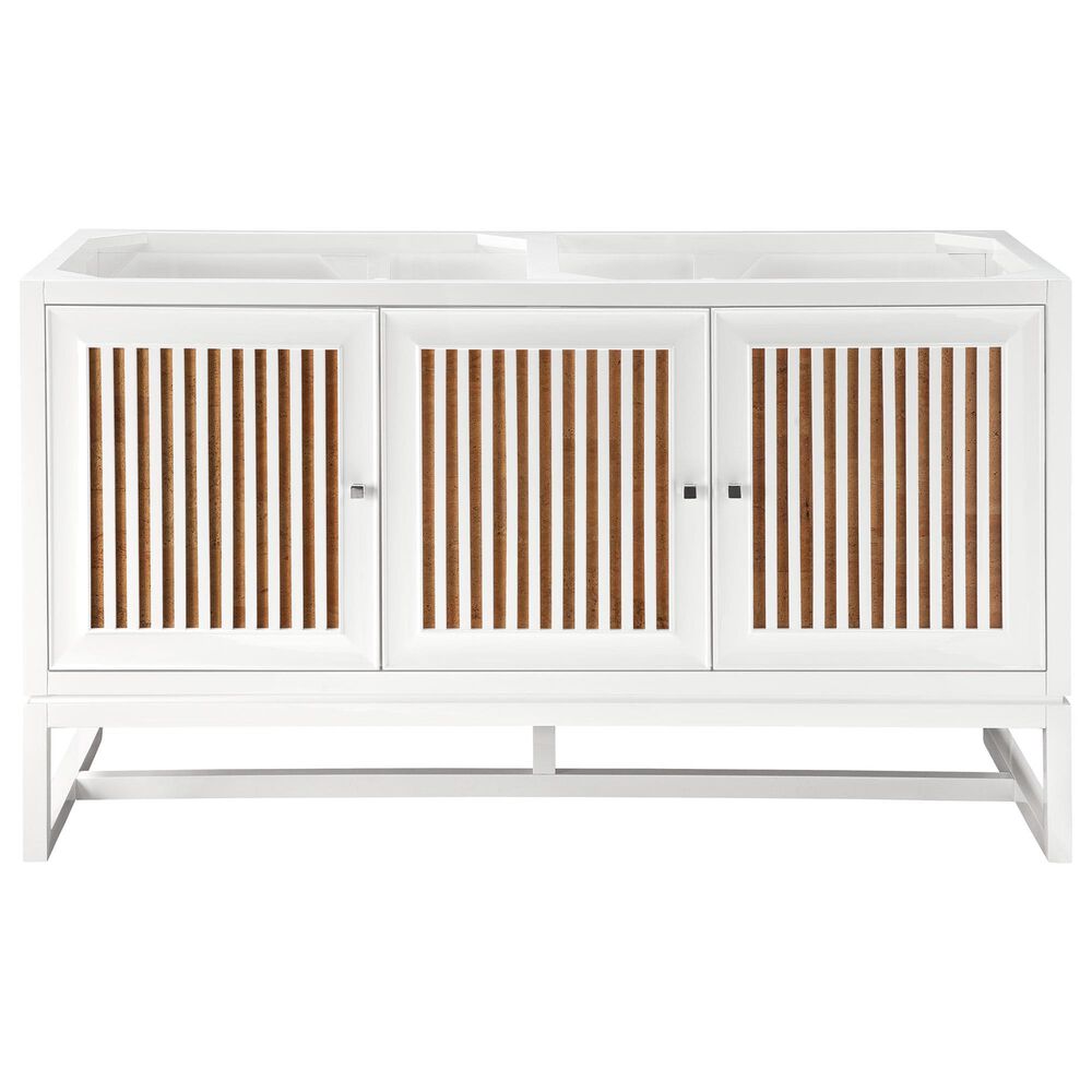 James Martin Vanities Athens 60" Single Bathroom Vanity in Glossy White with 3 cm White Zeus Quartz Top and Rectangular Sink, , large