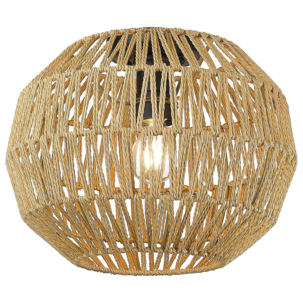 Golden Lighting Florence 1-Light Flush Mount with Natural Raphia Rope Shade in Matte Black, , large