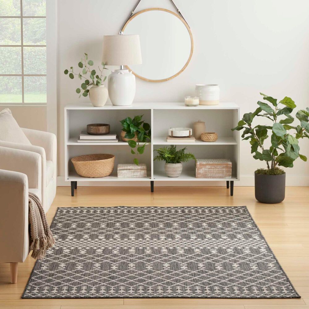 Nourison Positano Southwestern Charcoal 5&#39; x 7&#39; Indoor/Outdoor Area Rug, , large