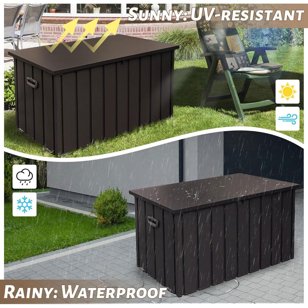 Hearth and Haven 190-Gallon Outdoor Storage Deck Box with Hydraulic Piston in Dark Brown, , large