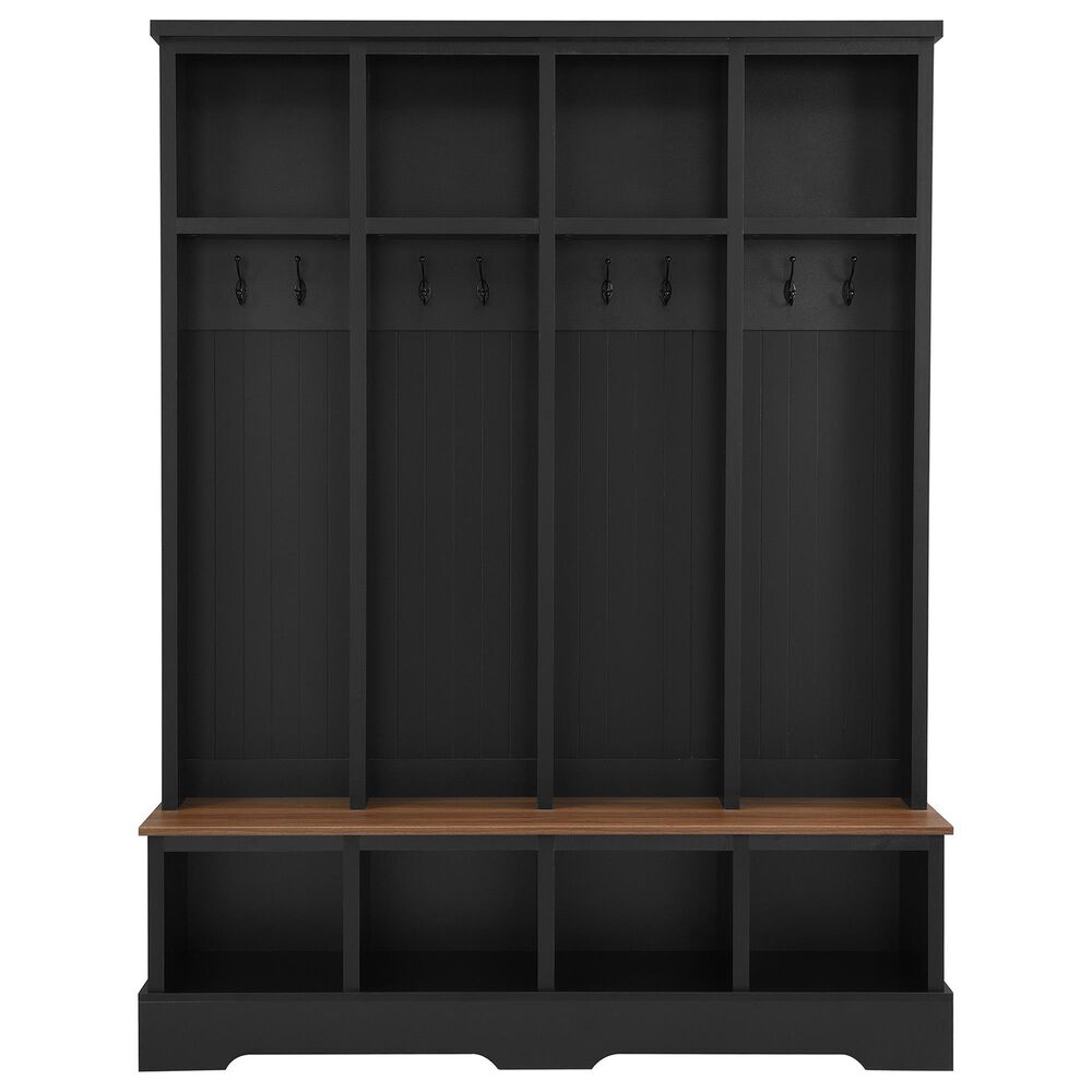HOMLUX 8-Hook Hall Tree with Entryway Bench in Black and Walnut, , large