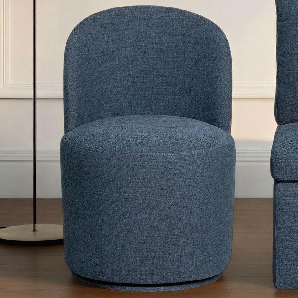Hawthorne Furniture Upholstered Curved Back Swivel Side Chair in Denim Blue, , large