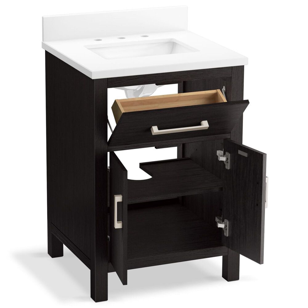 Kohler Kresla 24" Single Bathroom Vanity in Carbon Oak with 3 cm White Quartz Top and Rectangular Sink, , large