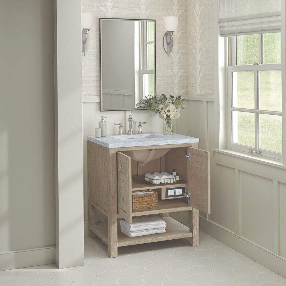 James Martin Vanities Breckenridge 30&quot; Single Vanity, Whitewashed Oak w/ 3 CM Carrara White Marble Top, , large