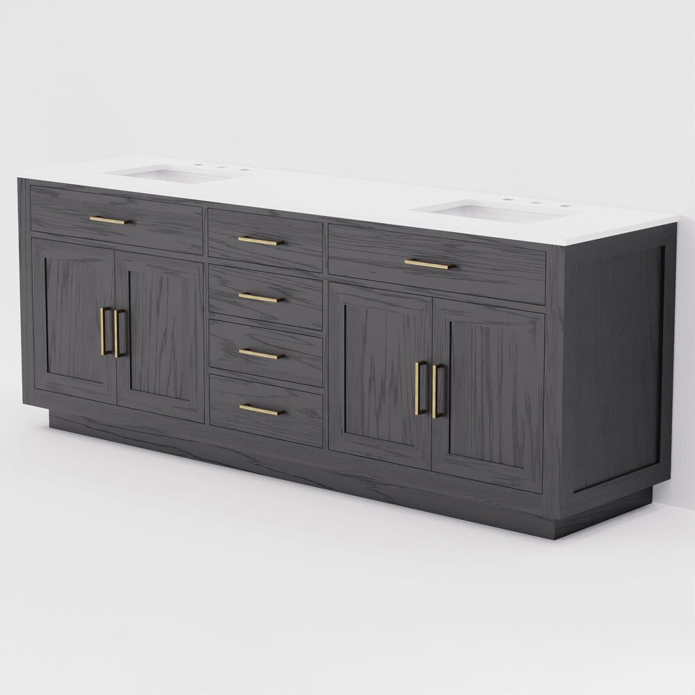 Lexora Home Abbey 84" Double Bathroom Vanity in Black Oak with 2 cm White Quartz Top and Rectangular Sinks, , large