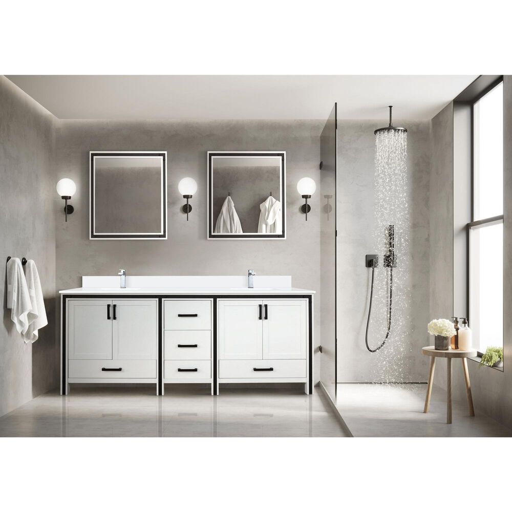 Lexora Home Ziva 80&quot; Double Bathroom Vanity in White with 2 cm White Quartz Top and Rectangular Sinks, , large