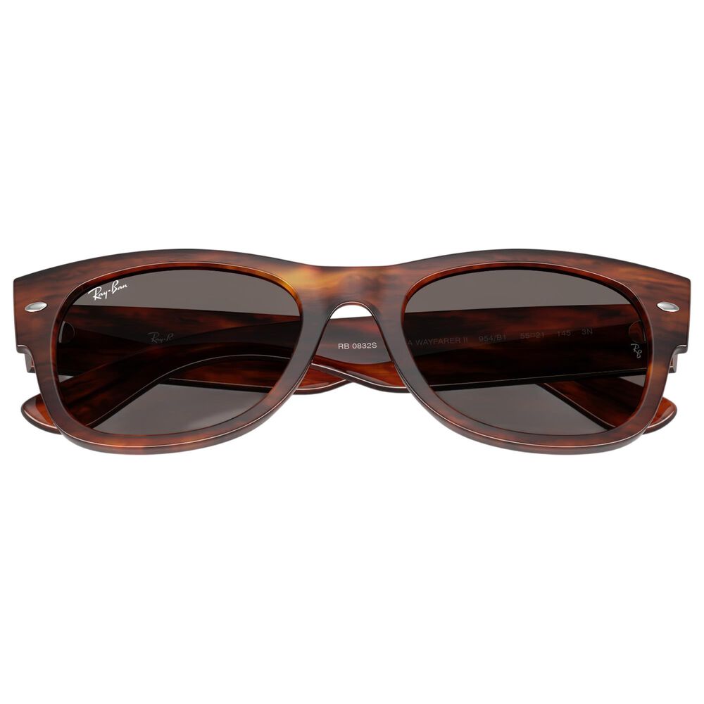Rayban Glasses Mega Wayfarer II Sunglasses with Dark Grey Lenses in Polished Striped Havana, , large