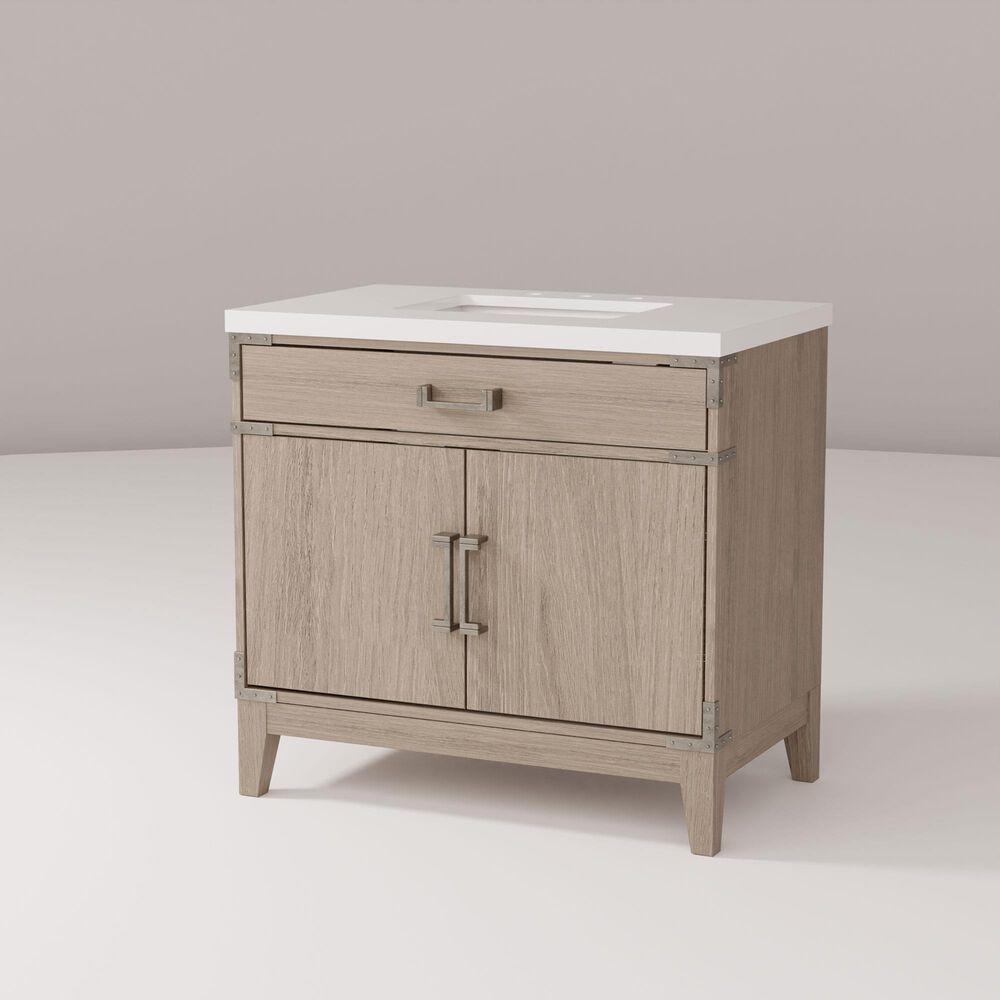 Lexora Home Laurel 36&quot; Single Bathroom Vanity in Grey Oak with White Quartz Top and Rectangular Sink, , large