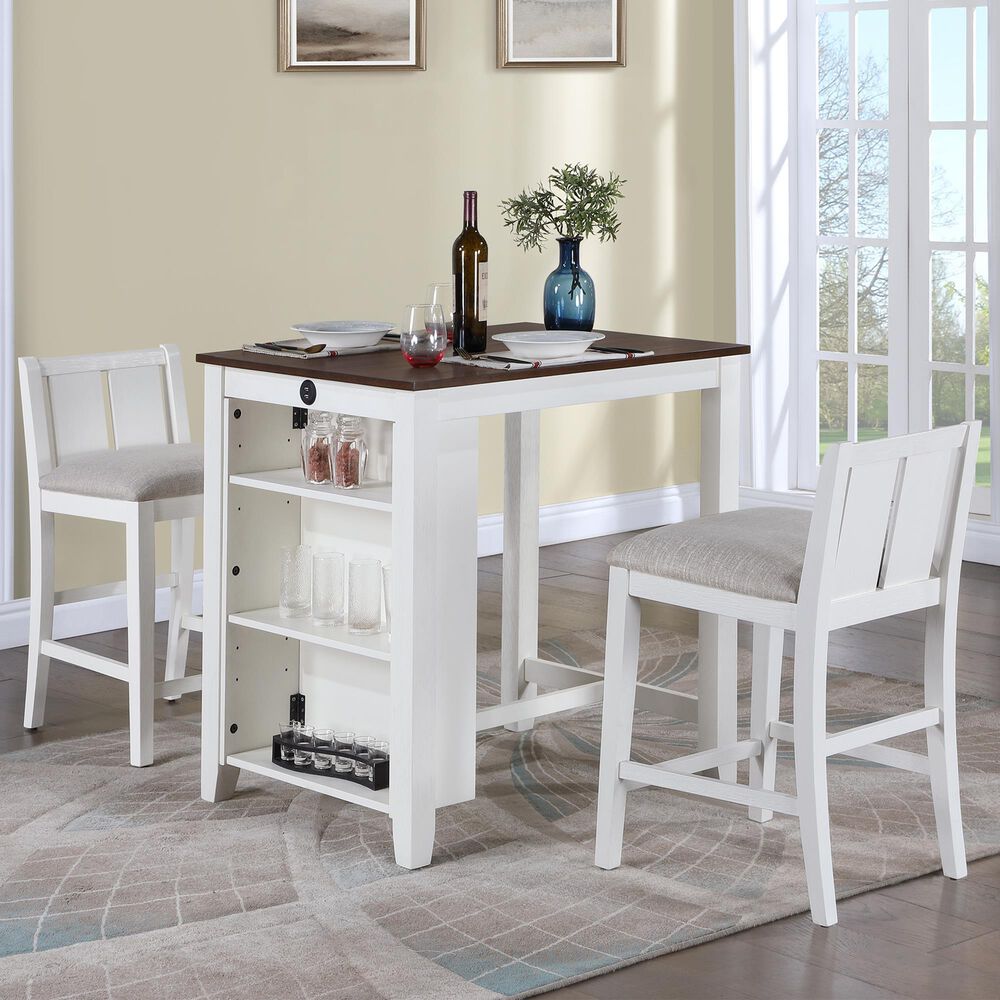 HOMLUX 3-Piece Counter Height Dining Set with Shelves and 2-Chair in White and Rich Espresso, , large
