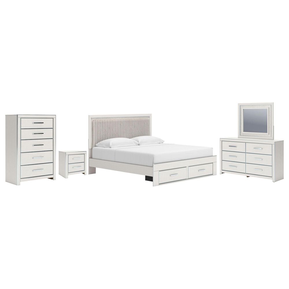 Ashley Zuraleus 5-Piece King Upholstered Storage Bedroom Set in Matte White, , large